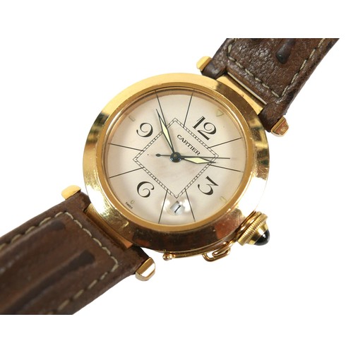 150 - A Cartier Pasha automatic 18ct gold cased wristwatch, circular white dial with 3.6.9.12 Arabic numer... 