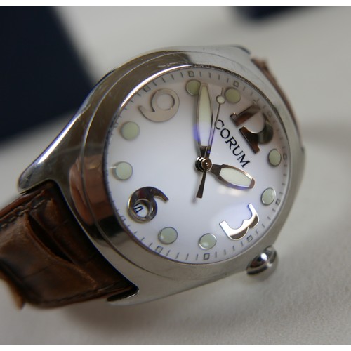 143 - A Corum Boutique Bubble dial stainless steel cased wristwatch, ref 163.150.20, circular white dial w... 