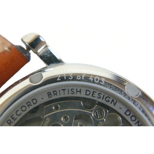 123 - A Marloe Eyre stainless steel cased wristwatch, with '403 MPH World record British Design Donald Cam... 