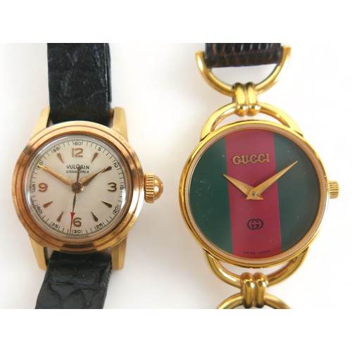 128 - Two ladies wristwatches, comprising a gold cased Vulcan Grand Prix watch, part Arabic dial intersper... 