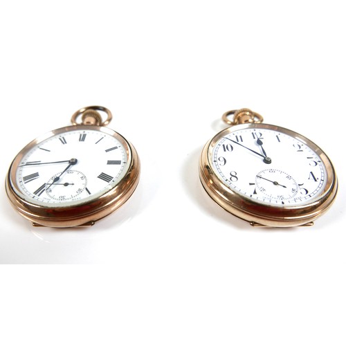 109 - Two gold plated open faced pocket watches, keyless wind. (2)