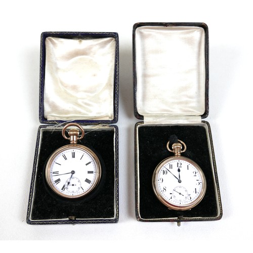 109 - Two gold plated open faced pocket watches, keyless wind. (2)