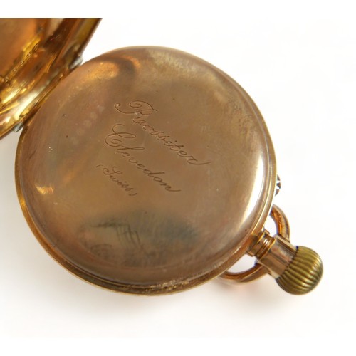 115 - A French 18ct yellow gold top wind pocket watch, 36mm case with gilt foliate dial, French Minerva go... 