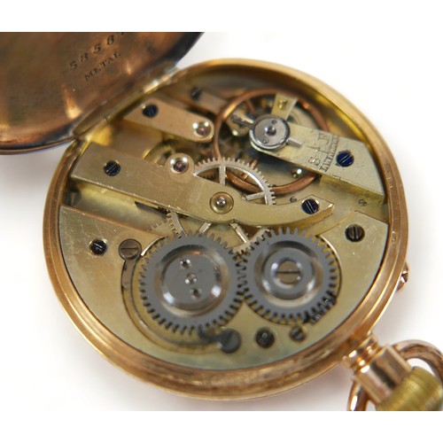 115 - A French 18ct yellow gold top wind pocket watch, 36mm case with gilt foliate dial, French Minerva go... 