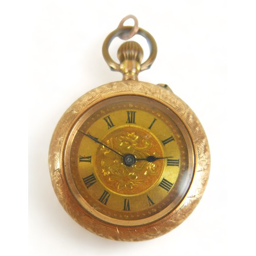 113 - A Continental 14k yellow gold lady's pocket watch, open faced, key wind, 31mm, 22.4g gross, together... 