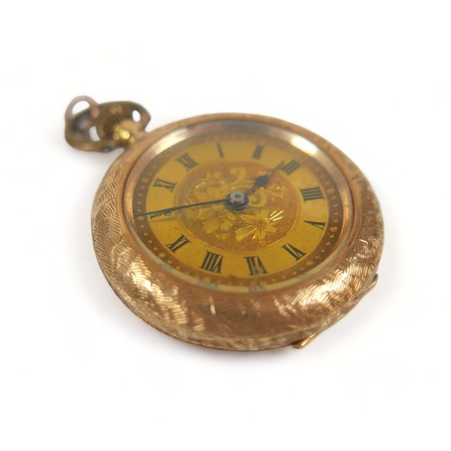 113 - A Continental 14k yellow gold lady's pocket watch, open faced, key wind, 31mm, 22.4g gross, together... 