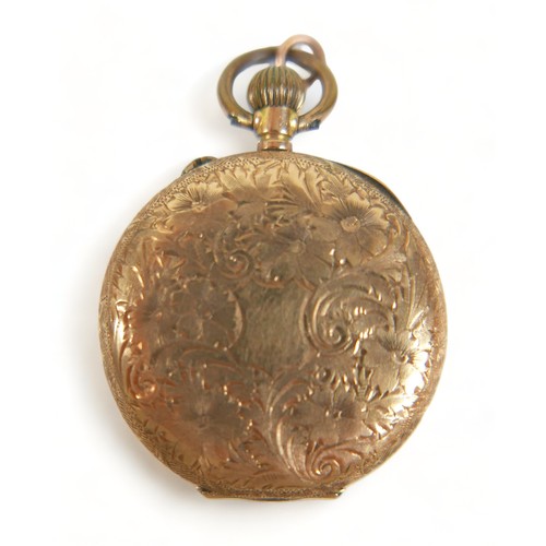 113 - A Continental 14k yellow gold lady's pocket watch, open faced, key wind, 31mm, 22.4g gross, together... 