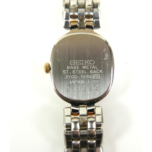 122 - A Seiko quartz movement lady's wristwatch, model 2Y00-5D50 RO, on bi-coloured metal bracelet, oval f... 