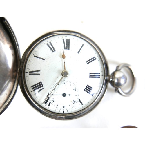 111 - Two 19th century silver cased pocket watches, a full hunter and an open faced watch, both with Roman... 