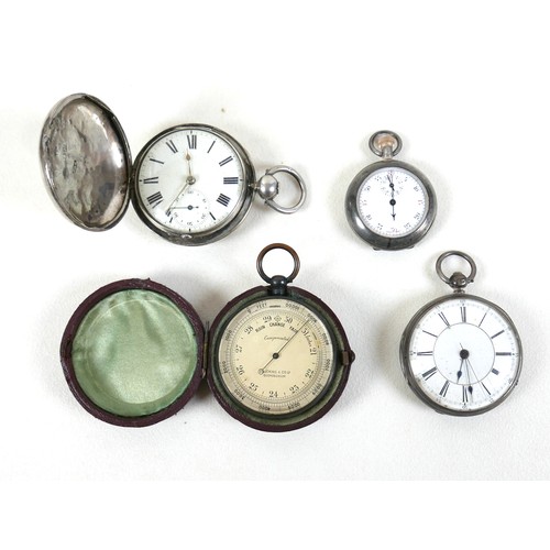 111 - Two 19th century silver cased pocket watches, a full hunter and an open faced watch, both with Roman... 