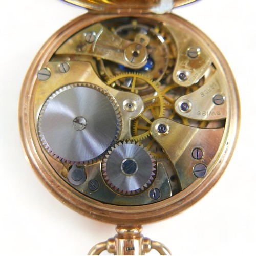 114 - A 9ct gold cased hunter pocket watch, monogram 'JR' to cover, top wind, Roman numeral dial, subsidia... 