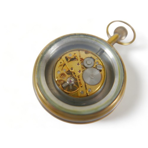 108 - A Jaeger LeCoultre open-faced skeleton pocket watch, with gilt metal case, Roman numeral dial.