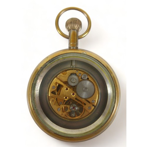 108 - A Jaeger LeCoultre open-faced skeleton pocket watch, with gilt metal case, Roman numeral dial.