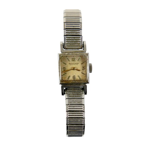 136 - A vintage Jaeger LeCoultre lady's wristwatch, with square steel case, square 3.6.9.12 Arabic dial, i... 