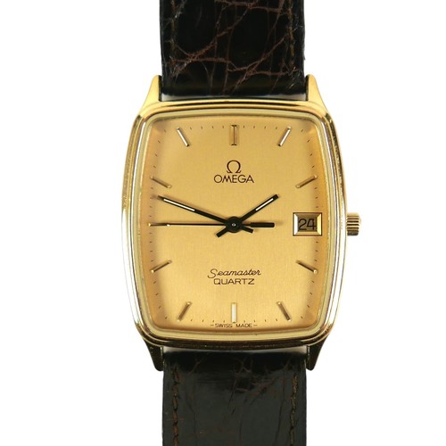 127 - A vintage Omega Seamaster Quartz gold plated gentleman's wristwatch, circa 1980s, rounded rectangula... 