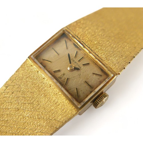 148 - An 18ct yellow gold manual wind ladies Certina bracelet wristwatch, total weight 47.5 grams, case 16... 