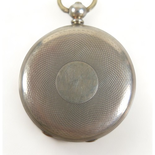 110 - A fine silver key wind pocket watch on a diver watch chain, 38mm case, 29cm chain hallmarked Birming... 