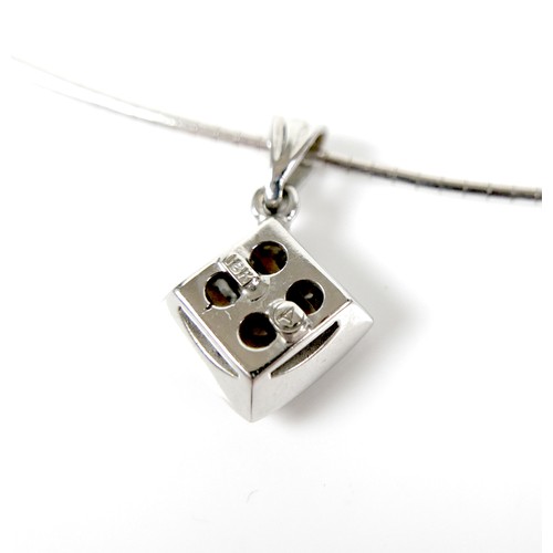 327 - An 18ct white gold pendant necklace, the rhombus shaped pendant set with twenty four princess cut di... 