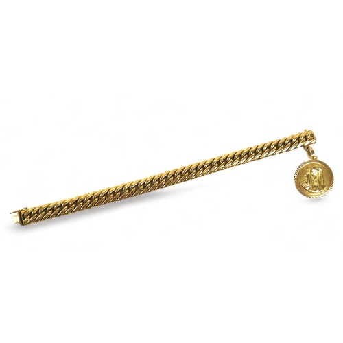 344 - An 18ct yellow gold bracelet with an 18ct pendant mount, 20.5cm long, 1cm wide, weight 29.9 grams