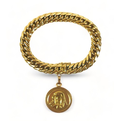 344 - An 18ct yellow gold bracelet with an 18ct pendant mount, 20.5cm long, 1cm wide, weight 29.9 grams