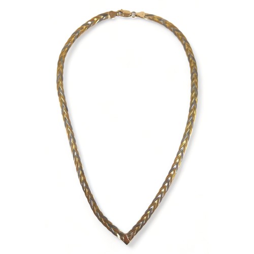 286 - A 9ct tri colour gold necklet 41cm long and a 9ct yellow gold 50cm chain with a gilt metal pearl pen... 