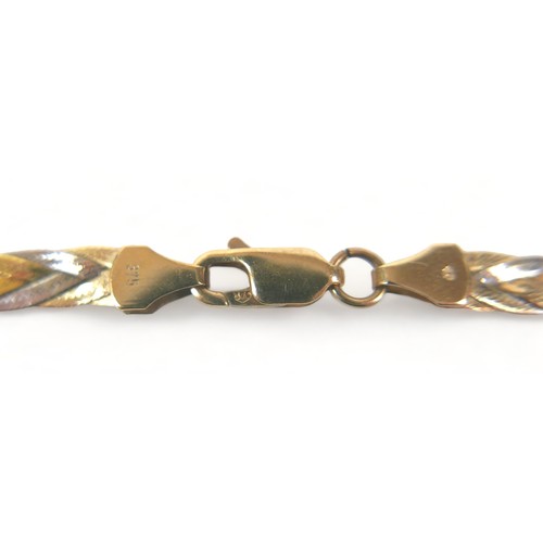 286 - A 9ct tri colour gold necklet 41cm long and a 9ct yellow gold 50cm chain with a gilt metal pearl pen... 