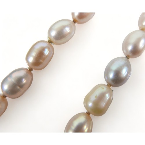 164 - A pearl necklace with a 9ct yellow gold clasp 44cm long and two other necklaces.