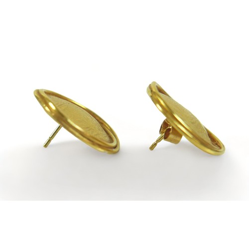 290 - A pair of 18ct hallmarked yellow gold millennium earrings, 18mm by 19mm, 9.3g.