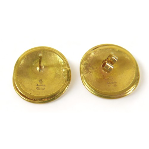 290 - A pair of 18ct hallmarked yellow gold millennium earrings, 18mm by 19mm, 9.3g.