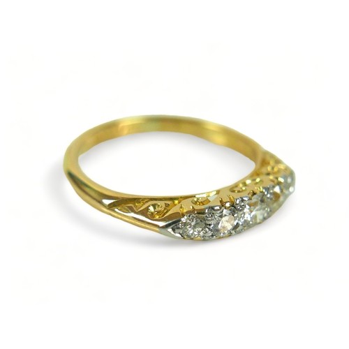 309 - An Edwardian 18ct yellow gold five stone diamond ring, size K, weight 3 grams.