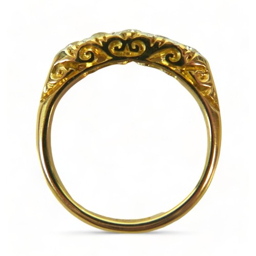 309 - An Edwardian 18ct yellow gold five stone diamond ring, size K, weight 3 grams.