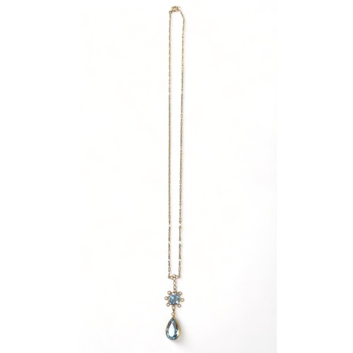 316 - A Belle Epoque style 15ct gold aquamarine and seed pearl necklace, the two different cut aquamarines... 