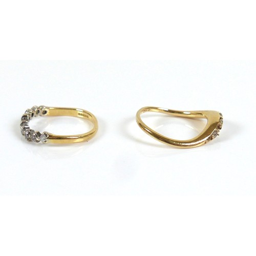 218 - Two 18ct yellow gold rings, one with serpentine design set with nine diamonds, each 2.0mm, size M/N,... 