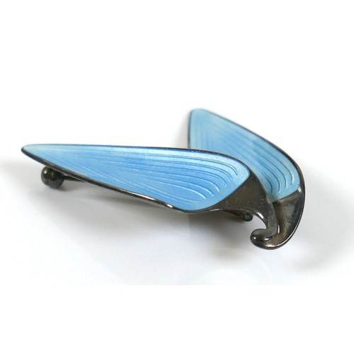 166 - A vintage Norwegian sterling silver and pale blue basse-taille enamel brooch, by Einar Modahl, circa... 