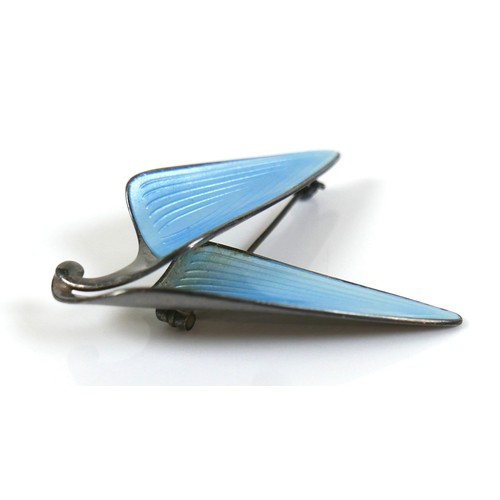 166 - A vintage Norwegian sterling silver and pale blue basse-taille enamel brooch, by Einar Modahl, circa... 