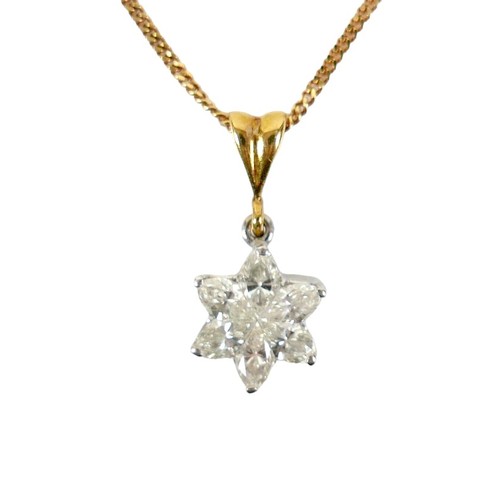 321 - An 18ct gold diamond flower form pendant, with  six marquise cut diamonds, each approximately 4.0 by... 