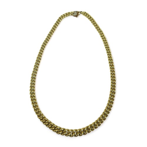 345 - A 14ct yellow gold graduating kerb link Albert watch chain, the links graduating from 4mm to 9mm, 43... 