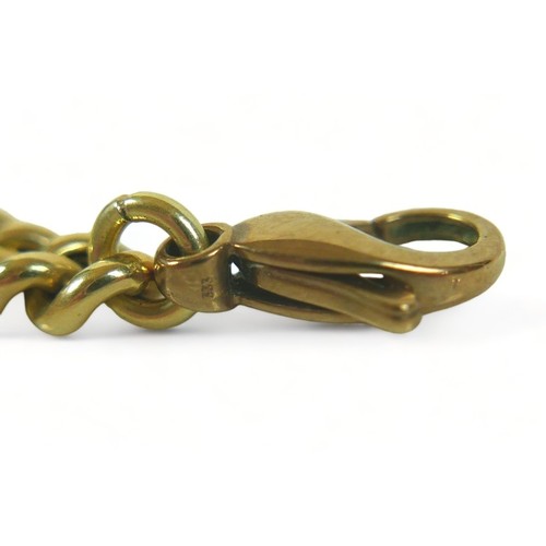 345 - A 14ct yellow gold graduating kerb link Albert watch chain, the links graduating from 4mm to 9mm, 43... 