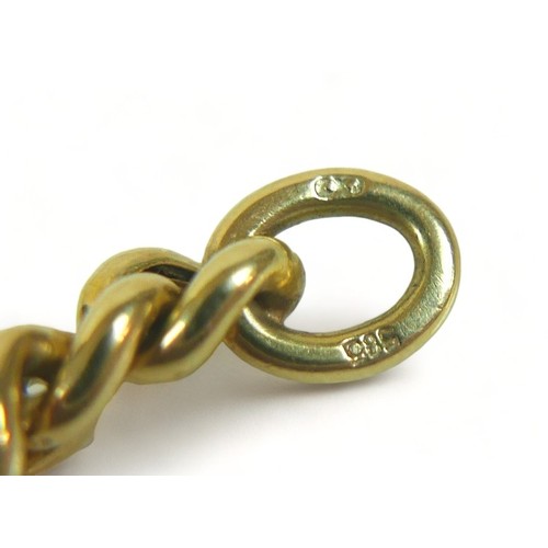 345 - A 14ct yellow gold graduating kerb link Albert watch chain, the links graduating from 4mm to 9mm, 43... 