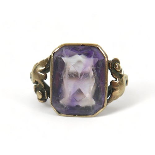 163 - An 8ct 333 yellow gold amethyst ring size N, head size 13mm by 10mm.