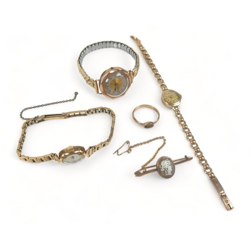 241 - A group of gold jewellery and watches, comprising a 9ct gold Rotary watch with bar gold bracelet, 15... 