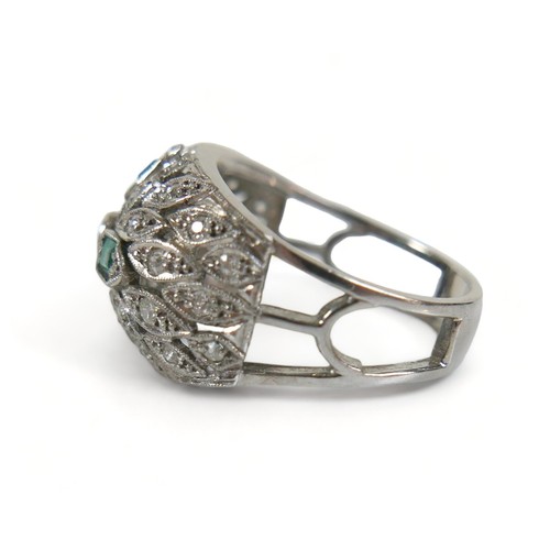 326 - An 18ct white gold emerald and diamond cluster ring, with 18ct white gold band and platinum setting,... 