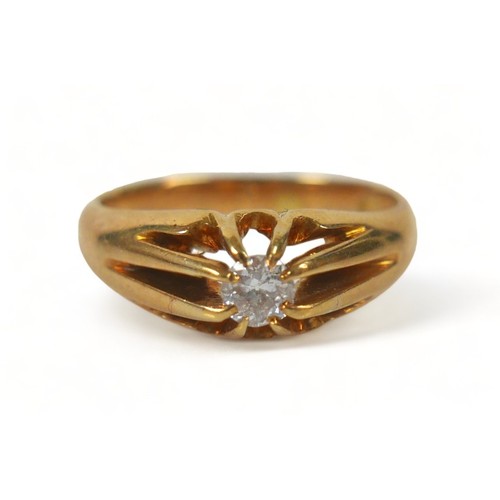 296 - An 18ct gold diamond solitaire ring, the round cut diamond, 3.5mm diameter, size N, 5.2g.