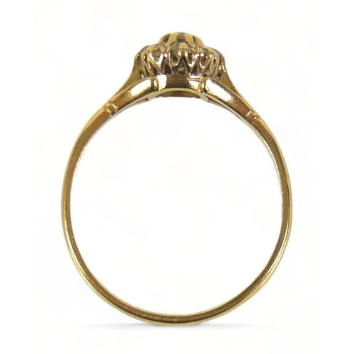 233 - An 18ct gold diamond daisy ring, the largest central round cut stone approximately 3mm diameter, sur... 