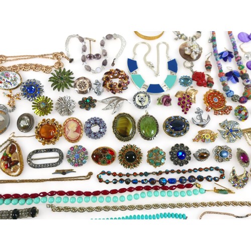 158 - A collection of costume jewellery, including bracelets, rings, watches necklaces, a Tonbridgeware je... 