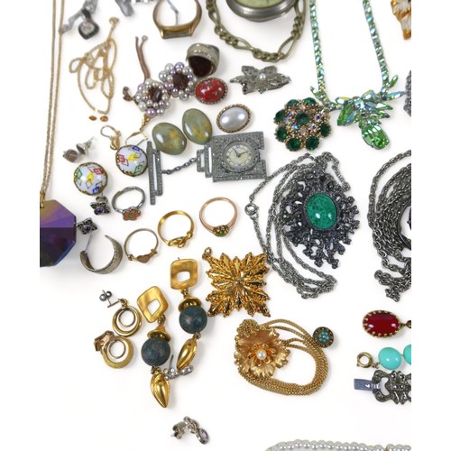 158 - A collection of costume jewellery, including bracelets, rings, watches necklaces, a Tonbridgeware je... 