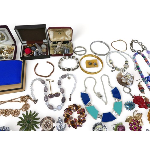 158 - A collection of costume jewellery, including bracelets, rings, watches necklaces, a Tonbridgeware je... 