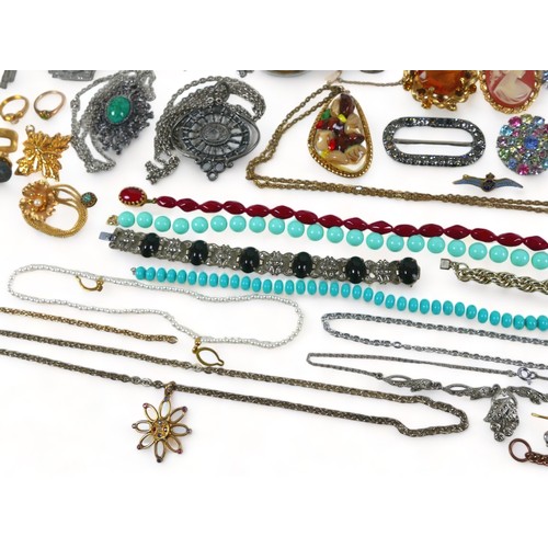 158 - A collection of costume jewellery, including bracelets, rings, watches necklaces, a Tonbridgeware je... 