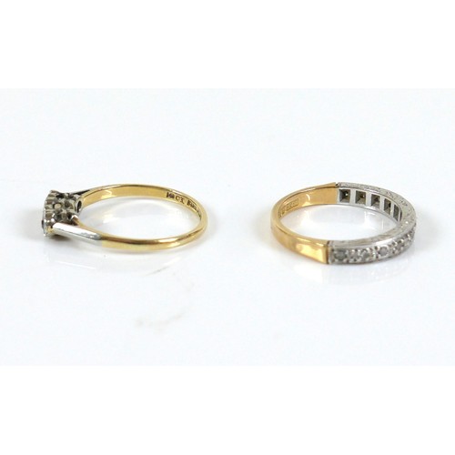 295 - Two diamond and white gold / platinum rings, one a half-eternity ring set with small diamonds, the l... 