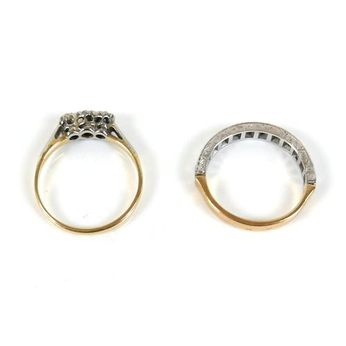 295 - Two diamond and white gold / platinum rings, one a half-eternity ring set with small diamonds, the l... 